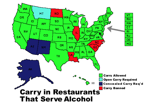 What are some states that allow concealed weapons?